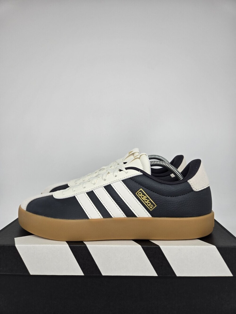 Adidas Men's VL Court 3.0 JR8638 Carbon Core White Gold Metallic Shoes Size 13